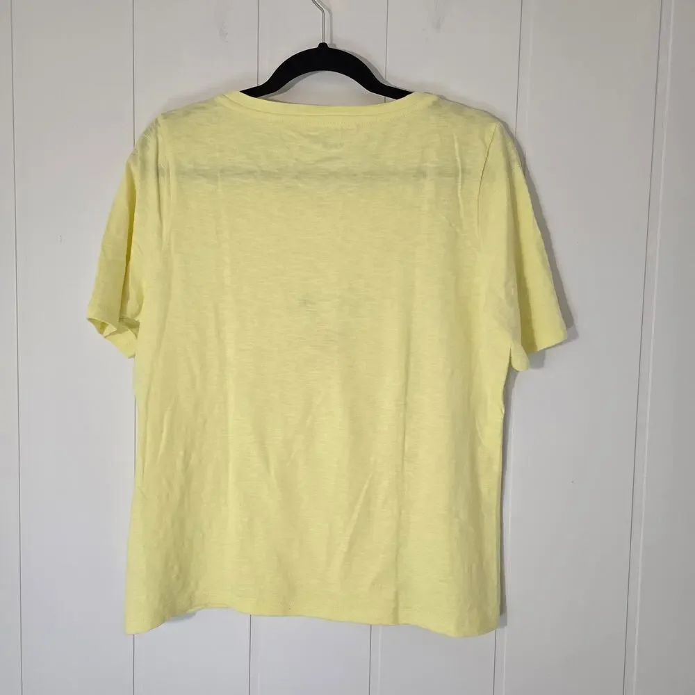 Talbots Petite Sequin Flamingo Tee Shirt Yellow Casual Beach Vacation Size LP - Picture 2 of 8